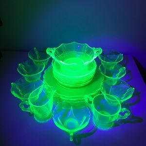 1930s Cambridge Uranium Glass Coffee/Dessert Set (28 pieces!)